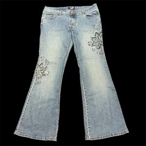 Angels Light Blue Flare Jeans with Embroidery